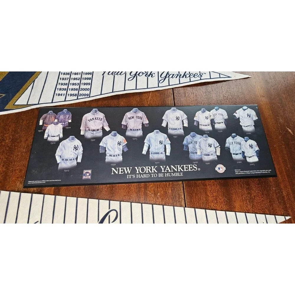 Lot of 2 NY Yankees Pennants and 1 Wooden Wall Decor Piece
